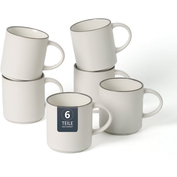 OTTO home Becher Kaffeebecher Ylvii, 6er Set, 6-tlg., Steinzeug, spülmaschinenfest und mikrowellengeeignet, 350 ml