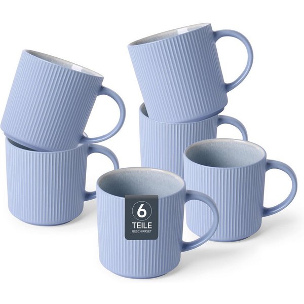 OTTO home Becher Kaffeebecher Ylvii, 6er Set, 6-tlg., Steinzeug, Riffeloptik, spülmaschinenfest und mikrowellengeeignet, 460 ml