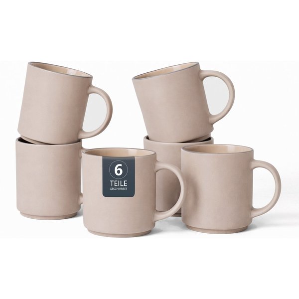 OTTO home Becher Kaffeebecher Ylvii, 6er Set, 6-tlg., Steinzeug, spülmaschinenfest und mikrowellengeeignet, 350 ml