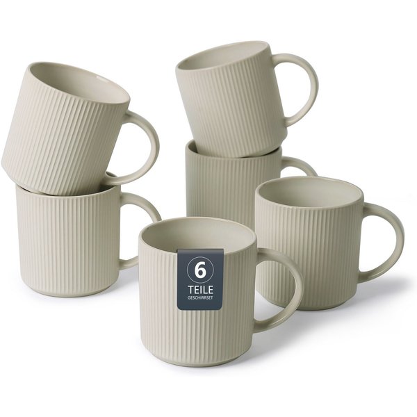 OTTO home Becher Kaffeebecher Ylvii, 6er Set, 6-tlg., Steinzeug, Riffeloptik, spülmaschinenfest und mikrowellengeeignet, 460 ml