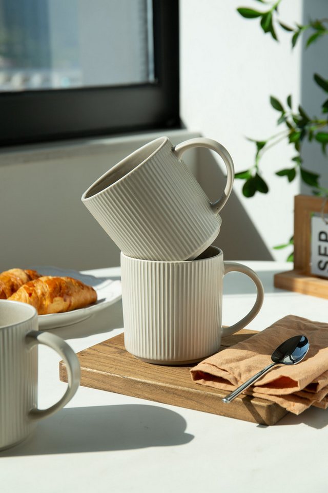 OTTO home Becher Kaffeebecher Ylvii, 6er Set, 6-tlg., Steinzeug, Riffeloptik, spülmaschinenfest und mikrowellengeeignet, 460 ml – Bild 2 von 5