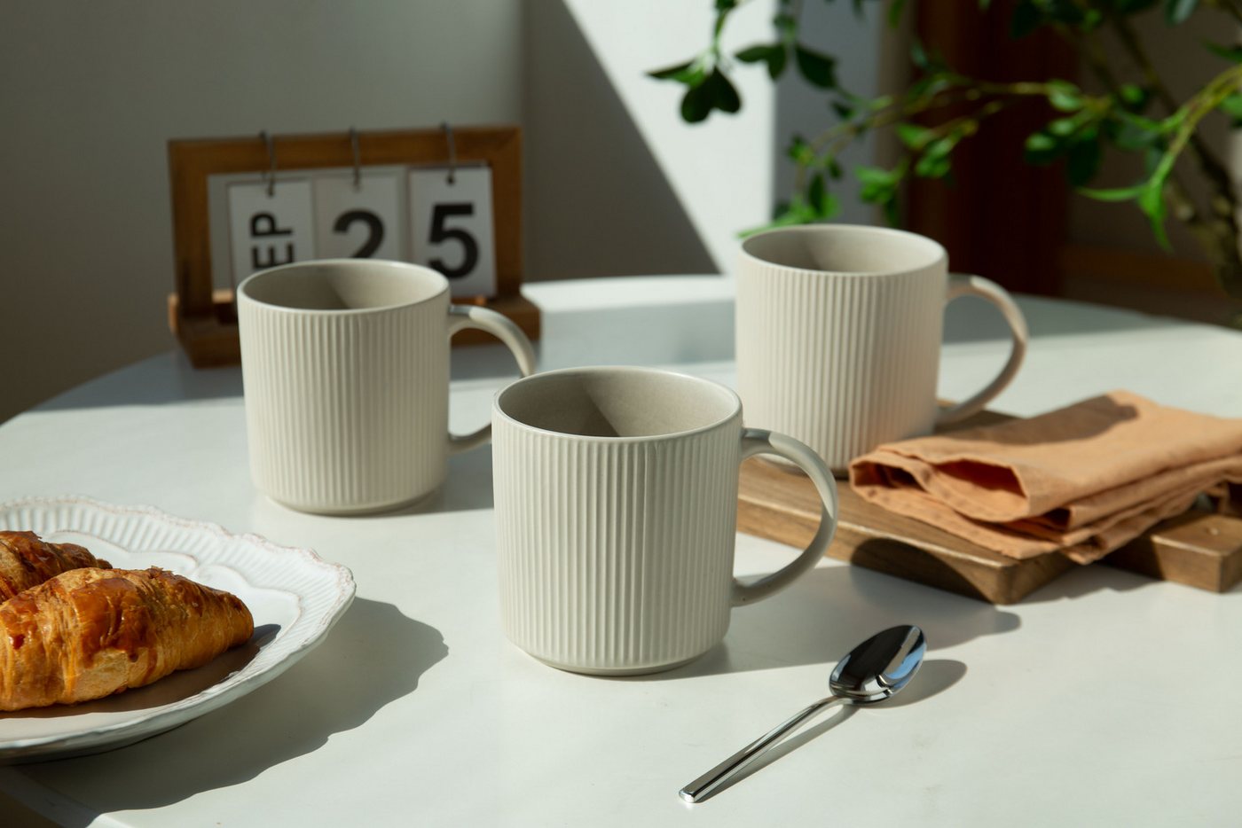 OTTO home Becher Kaffeebecher Ylvii, 6er Set, 6-tlg., Steinzeug, Riffeloptik, spülmaschinenfest und mikrowellengeeignet, 460 ml – Bild 5 von 5