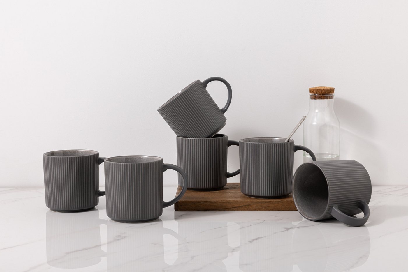 OTTO home Becher Kaffeebecher Ylvii, 6er Set, 6-tlg., Steinzeug, Riffeloptik, spülmaschinenfest und mikrowellengeeignet, 460 ml – Bild 2 von 5