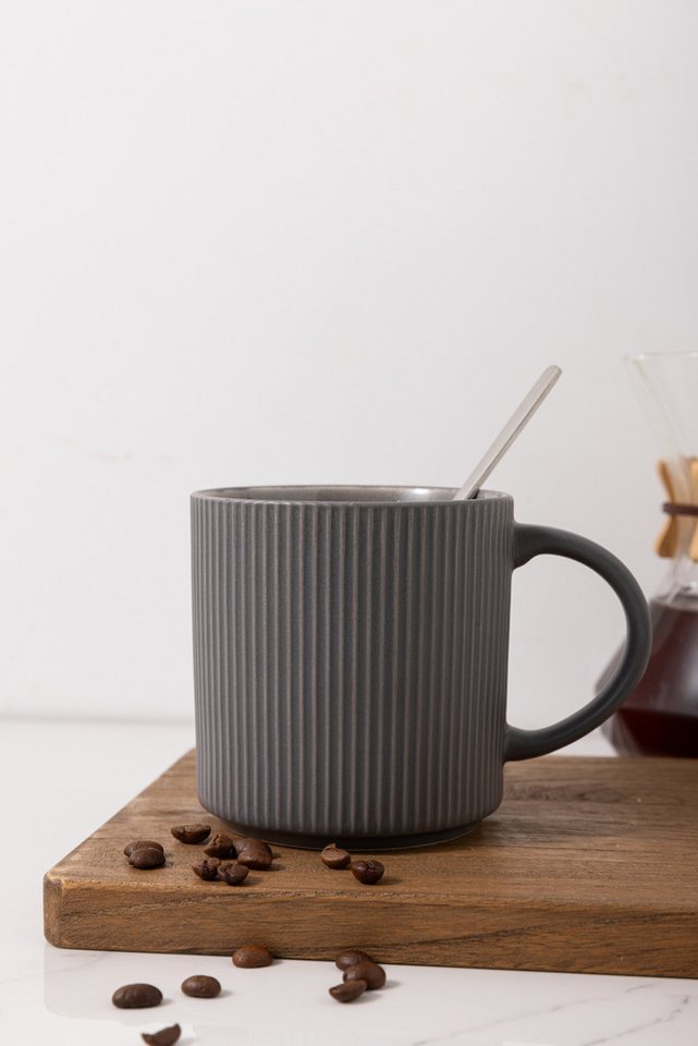 OTTO home Becher Kaffeebecher Ylvii, 6er Set, 6-tlg., Steinzeug, Riffeloptik, spülmaschinenfest und mikrowellengeeignet, 460 ml – Bild 3 von 5