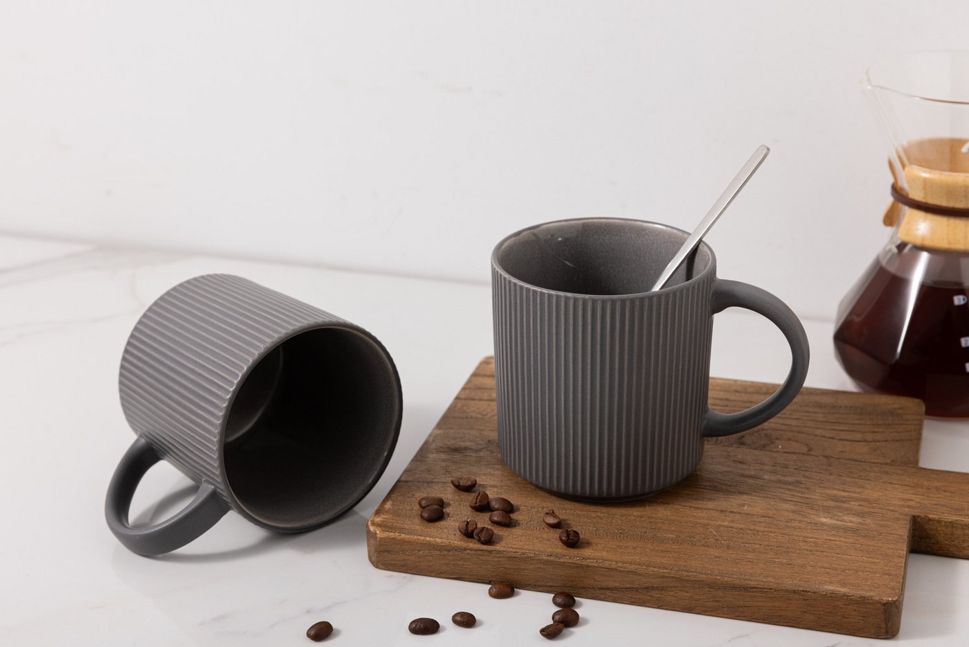 OTTO home Becher Kaffeebecher Ylvii, 6er Set, 6-tlg., Steinzeug, Riffeloptik, spülmaschinenfest und mikrowellengeeignet, 460 ml – Bild 4 von 5