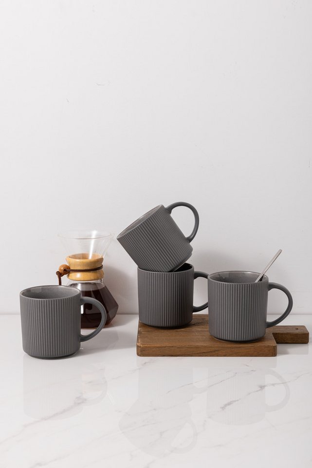 OTTO home Becher Kaffeebecher Ylvii, 6er Set, 6-tlg., Steinzeug, Riffeloptik, spülmaschinenfest und mikrowellengeeignet, 460 ml – Bild 5 von 5