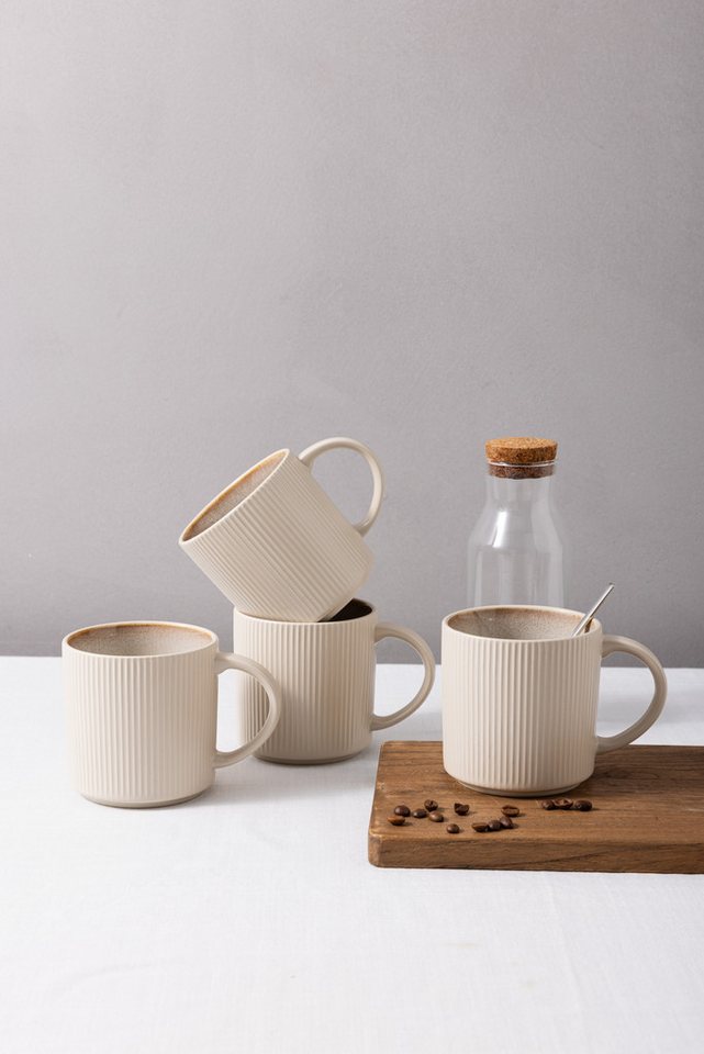 OTTO home Becher Kaffeebecher Ylvii, 6er Set, 6-tlg., Steinzeug, Riffeloptik, spülmaschinenfest und mikrowellengeeignet, 460 ml – Bild 3 von 5