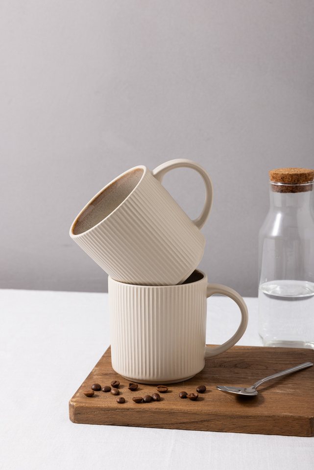 OTTO home Becher Kaffeebecher Ylvii, 6er Set, 6-tlg., Steinzeug, Riffeloptik, spülmaschinenfest und mikrowellengeeignet, 460 ml – Bild 5 von 5