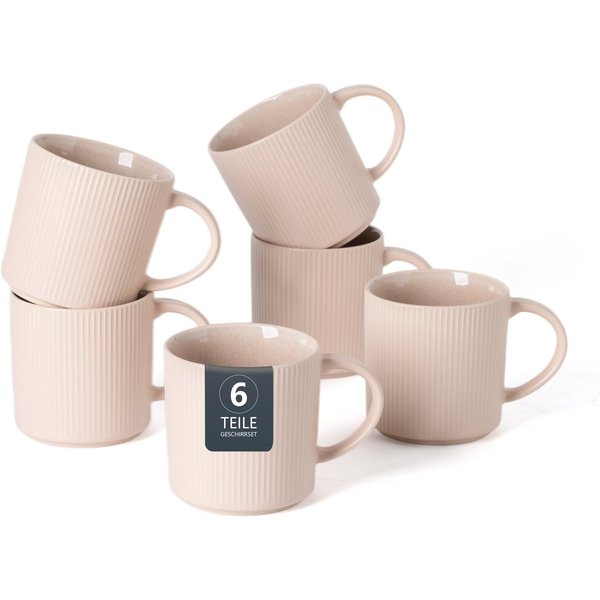 OTTO home Becher Kaffeebecher Ylvii, 6er Set, 6-tlg., Steinzeug, Riffeloptik, spülmaschinenfest und mikrowellengeeignet, 460 ml