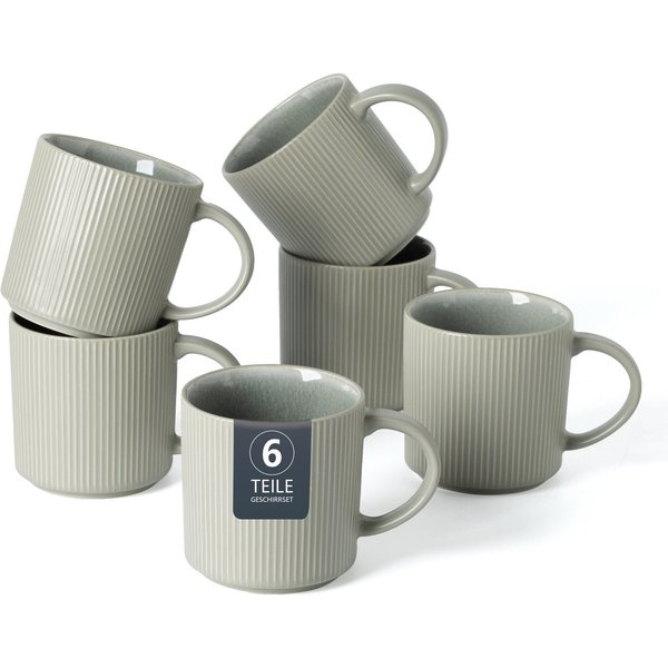 OTTO home Becher Kaffeebecher Ylvii, 6er Set, 6-tlg., Steinzeug, Riffeloptik, spülmaschinenfest und mikrowellengeeignet, 460 ml