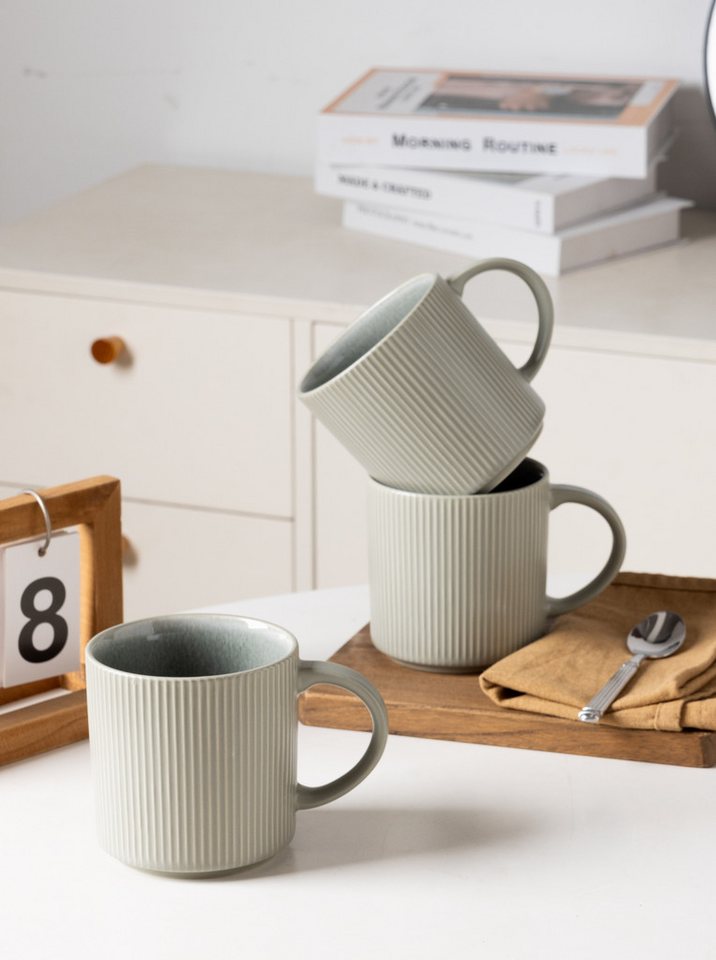 OTTO home Becher Kaffeebecher Ylvii, 6er Set, 6-tlg., Steinzeug, Riffeloptik, spülmaschinenfest und mikrowellengeeignet, 460 ml – Bild 4 von 5