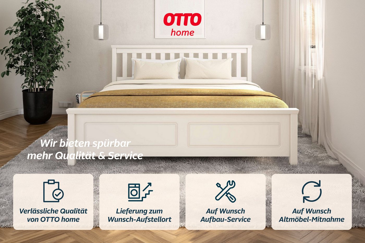 OTTO home Bett Fredegaard, skandinavischer Stil, vielseitig kombinierbar, 2 Breiten (180er oder 140er Breite), Sprossen am Kopfteil, mit Lattenrost, Kassettenop – Bild 4 von 5