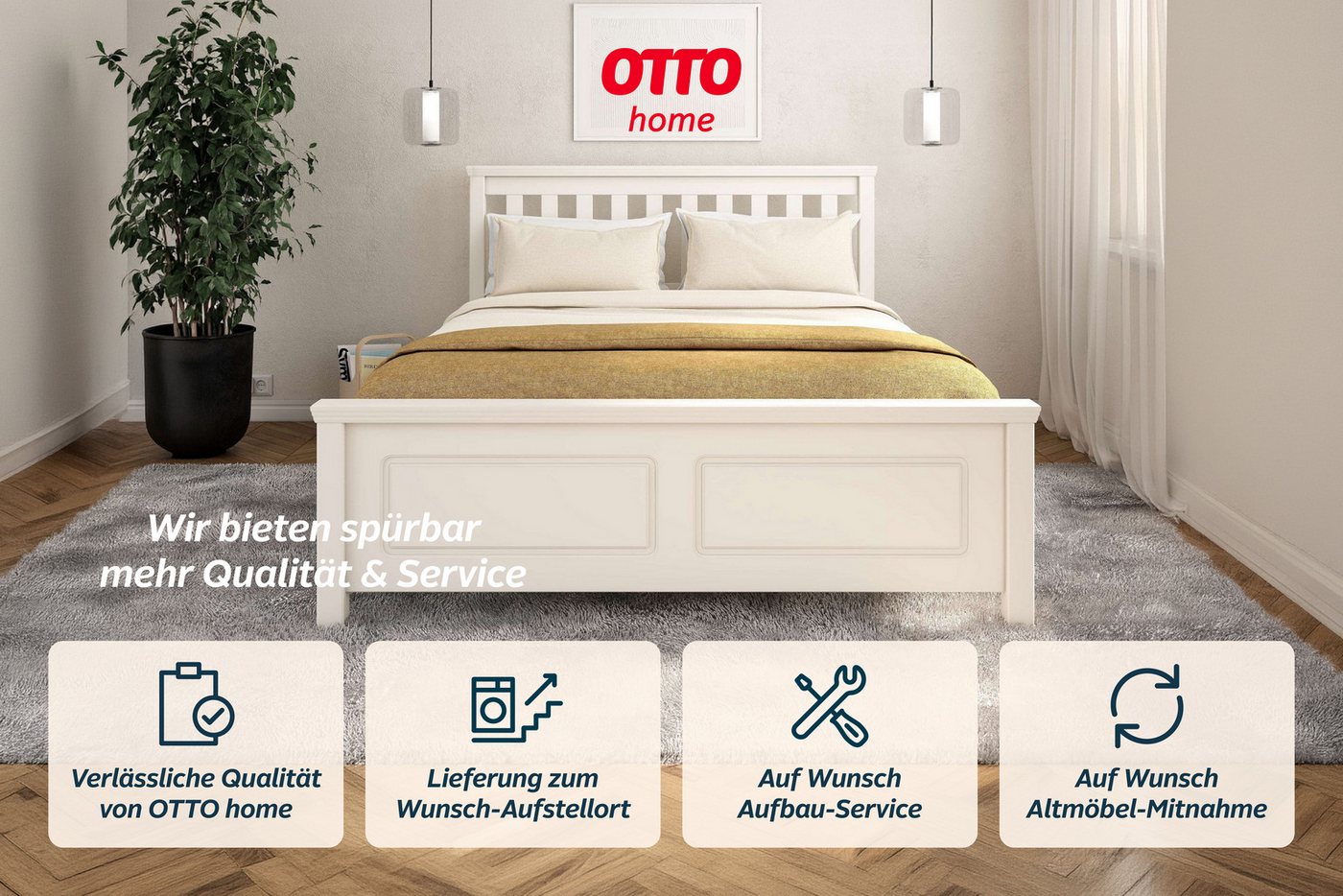 OTTO home Bett Fredegaard, skandinavischer Stil, vielseitig kombinierbar, 2 Breiten (180er oder 140er Breite), Sprossen am Kopfteil, mit Lattenrost, Kassettenop – Bild 4 von 5