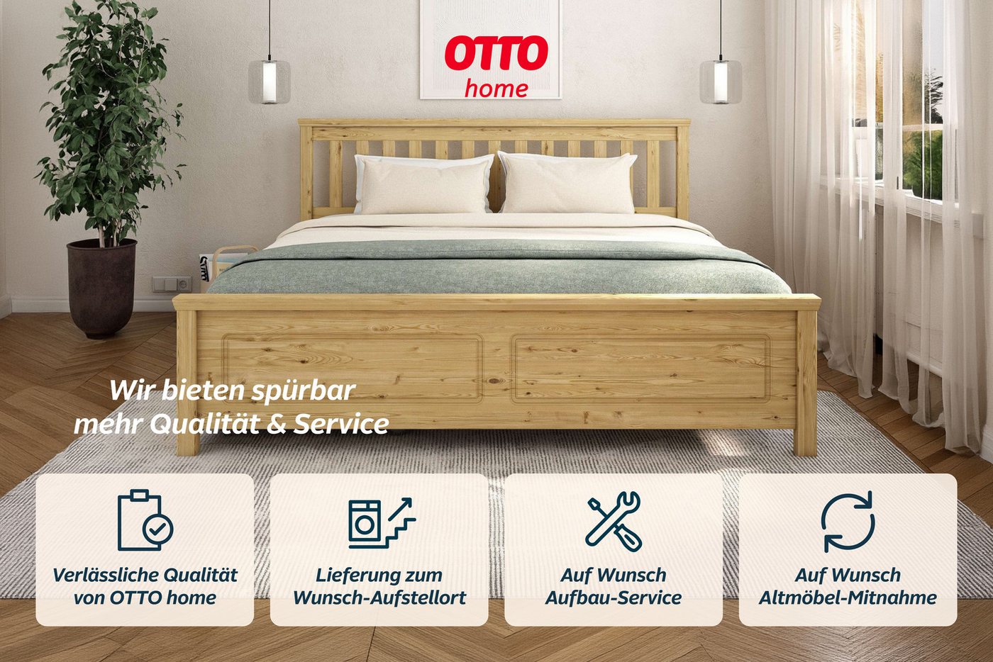 OTTO home Bett Fredegaard, skandinavischer Stil, vielseitig kombinierbar, 2 Breiten (180er oder 140er Breite), Sprossen am Kopfteil, mit Lattenrost, Kassettenop – Bild 4 von 5
