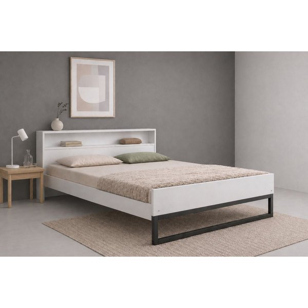 OTTO home Bett Pannor, Industrial Design, mit Regal, Lattenrost inklusive (Liegefläche Breite 140 oder 180cm), Kufengestell, bis 200 kg belastbar, FSC-zertifizi