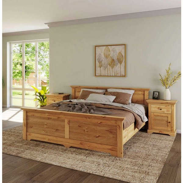 OTTO home Bett Rauna, Landhausstil, edles Design mit Lamellen und Kassetten, 2 Farben (Breite/Belastbarkeit 180cm=220 KG, 90cm=120KG), FSC® zertifiziertes Kiefe