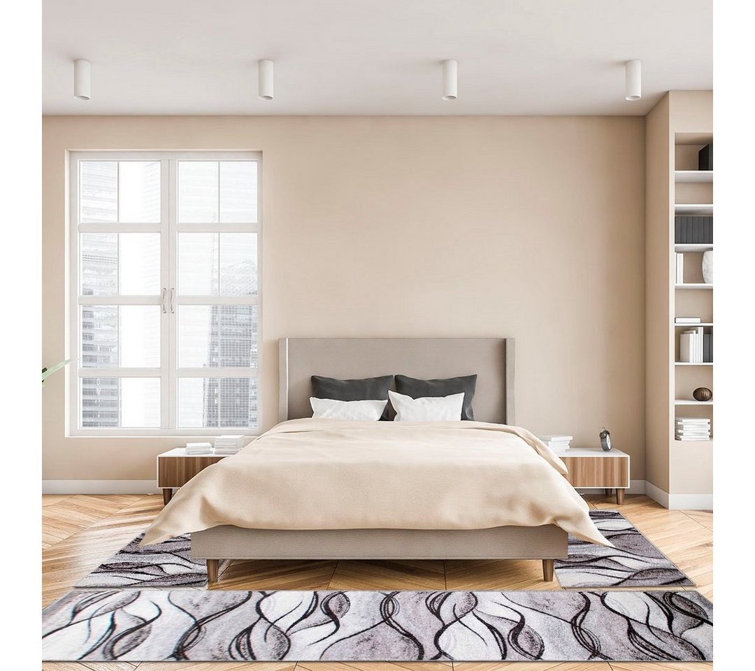 OTTO home Bettumrandung Tritom, Höhe 9 mm, (3-tlg), mit besonders weichem Flor, Kurzflor, modernes Wellen Muster – Bild 2 von 5