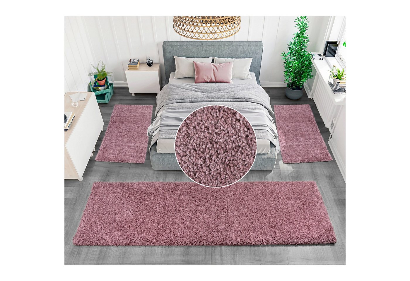 OTTO home Bettumrandung Viva, Höhe 45 mm, (3-tlg), Bettvorleger, Läufer-Set, Uni-Farben, einfarbig, besonders kuschelig – Bild 2 von 5