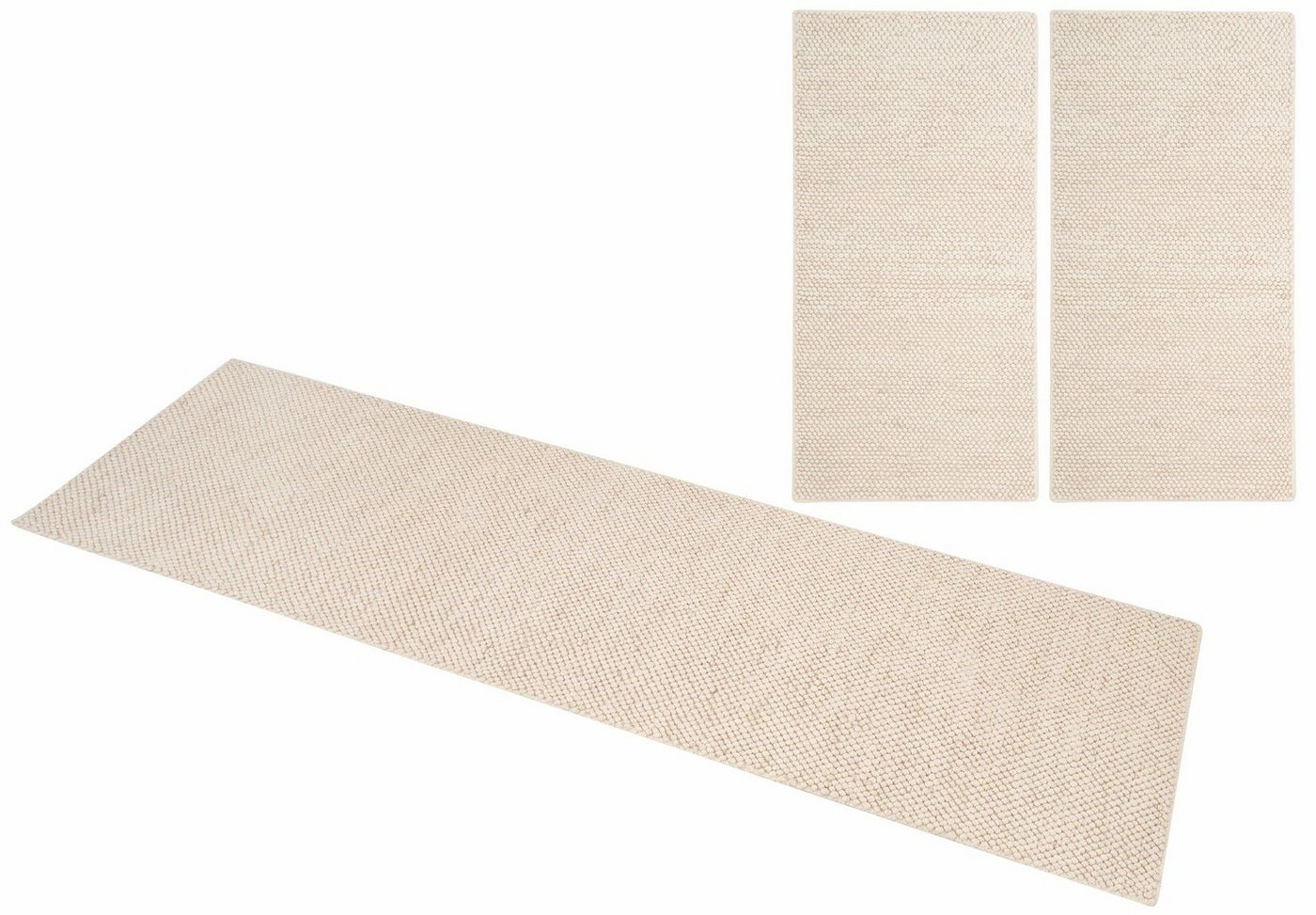 OTTO home Bettumrandung Wolly, Handweb Teppiche, Höhe 14 mm, (3-tlg), Bettvorleger, Wolle, handgewebt, Läufer-Set Wohnzimmer, Schlafzimmer – Bild 2 von 5