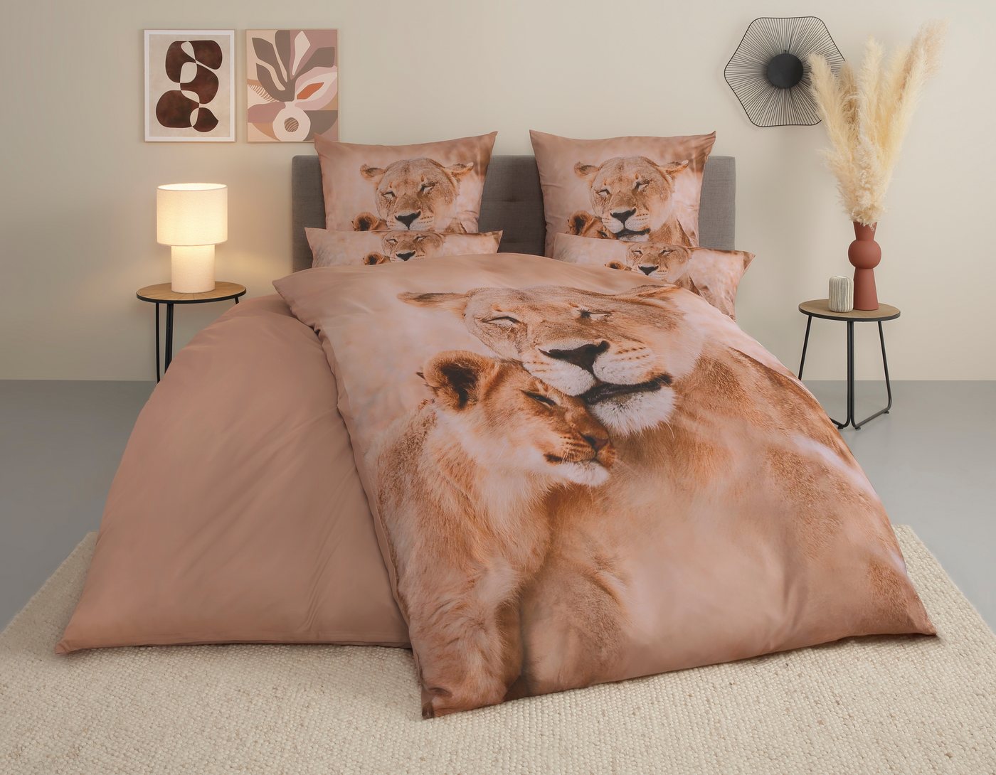 OTTO home Bettwäsche Lyki, Microfaser, 2 teilig, ab Größe 135x200 cm, 100% Polyester, Katze, Pferd, Löwe, Pinguin – Bild 2 von 5