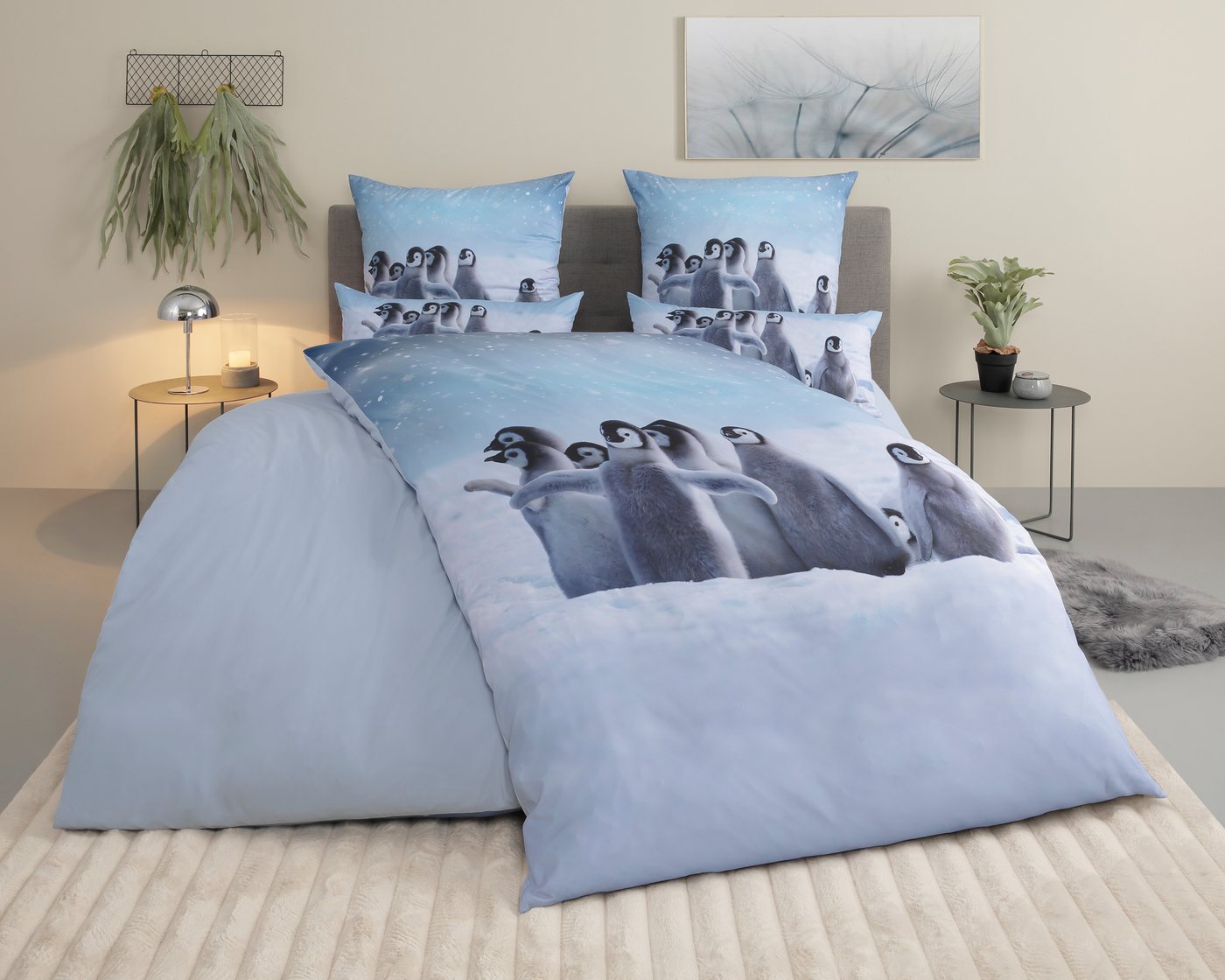 OTTO home Bettwäsche Lyki, Microfaser, 2 teilig, ab Größe 135x200 cm, 100% Polyester, Katze, Pferd, Löwe, Pinguin – Bild 2 von 5