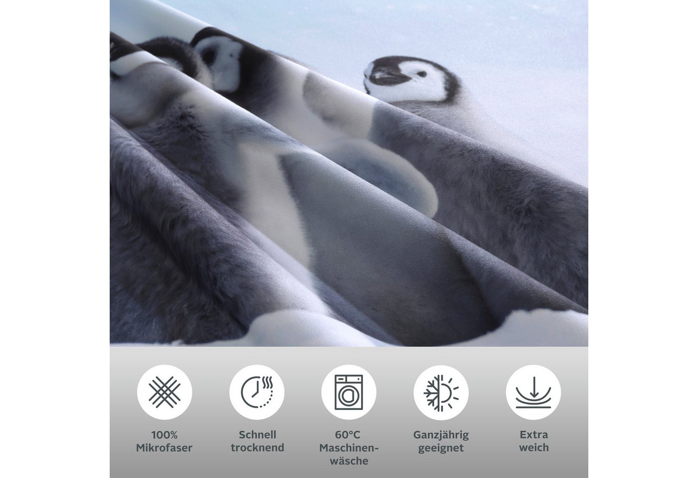 OTTO home Bettwäsche Lyki, Microfaser, 2 teilig, ab Größe 135x200 cm, 100% Polyester, Katze, Pferd, Löwe, Pinguin – Bild 3 von 5