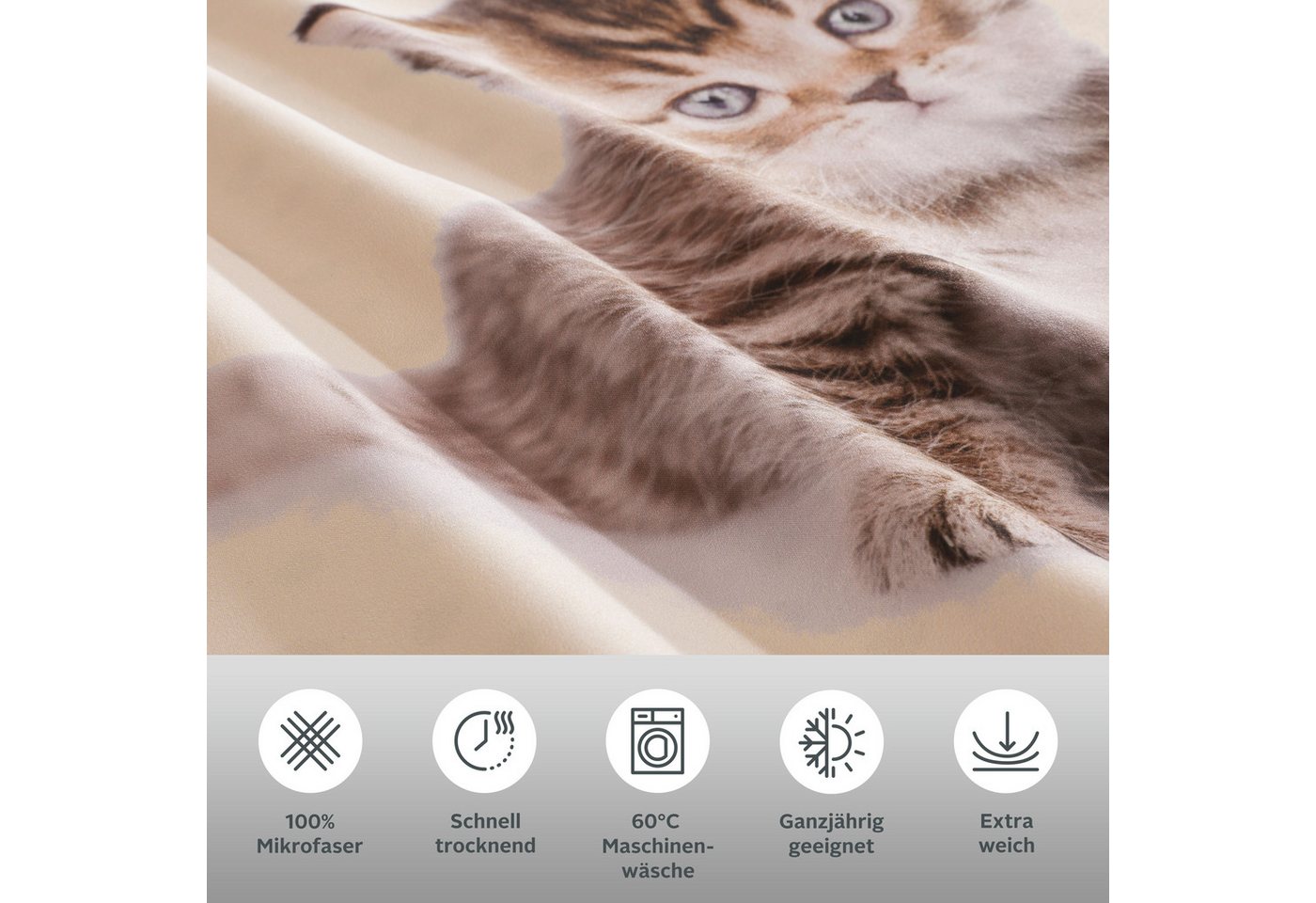 OTTO home Bettwäsche Lyki, Microfaser, 2 teilig, ab Größe 135x200 cm, 100% Polyester, Katze, Pferd, Löwe, Pinguin – Bild 3 von 5
