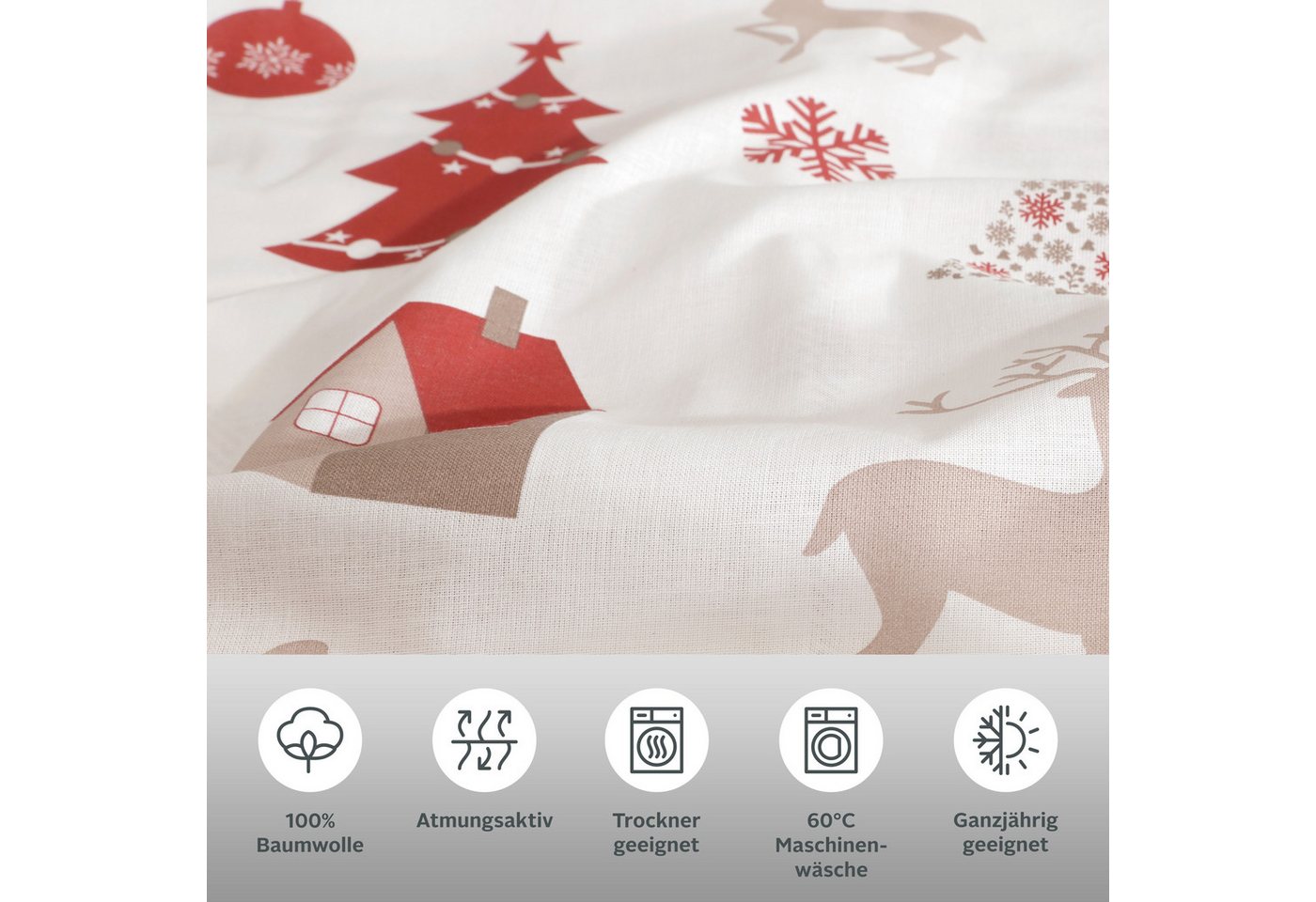 OTTO home Bettwäsche Mikkel, Linon, 2 teilig, Bettwäsche ab Gr. 135x200 cm,100% Baumwolle, Weihnachten – Bild 3 von 5