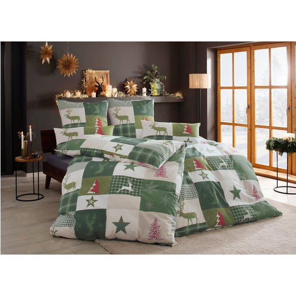 OTTO home Bettwäsche Nicholas, Biber, 2 teilig, Weihnachtsbettwäsche, Winter, in 3 Qualitäten verfügbar