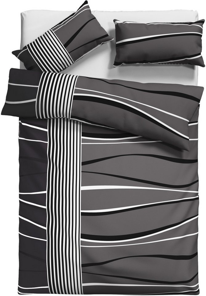 OTTO home Bettwäsche Renu in Gr. 135x200 oder 155x220 cm, Linon, 2 teilig, Bettwäsche aus Baumwolle, grafische Bettwäsche mit Wellen-Design – Bild 2 von 5