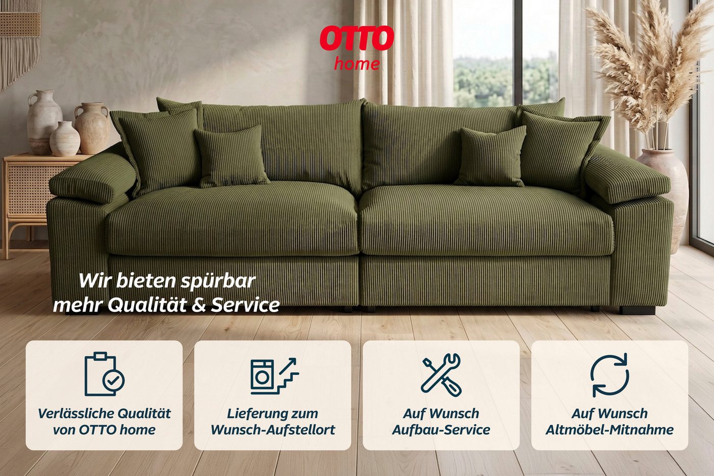 OTTO home Big-Sofa Soft&Cosy XL, B: 246 cm - OTTO. Verlässliche Qualität., Mega-Sofa, Cord oder Chenille-Struktur, mit Federkern & 4 Zierkissen – Bild 4 von 5