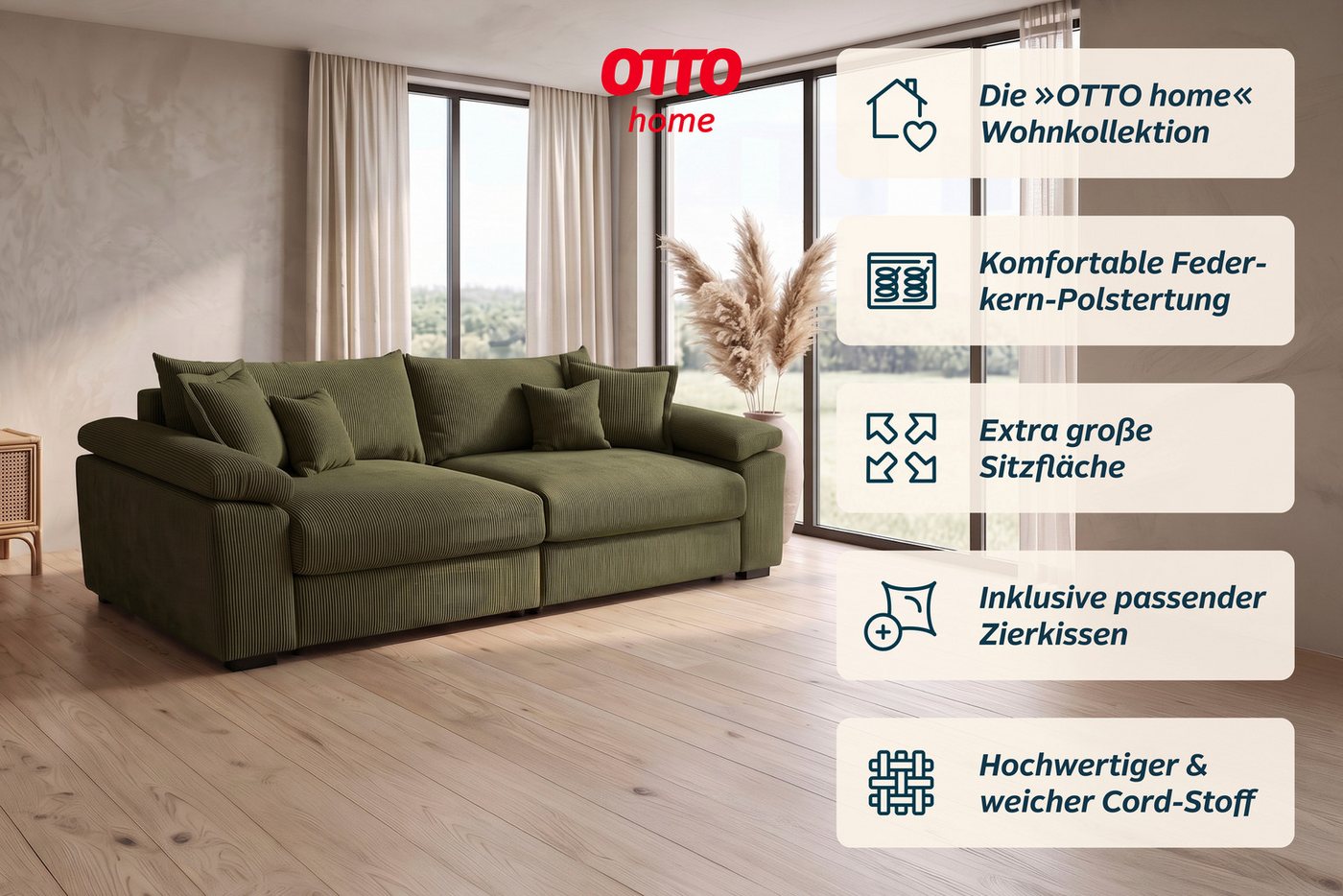OTTO home Big-Sofa Soft&Cosy XL, B: 246 cm - OTTO. Verlässliche Qualität., Mega-Sofa, Cord oder Chenille-Struktur, mit Federkern & 4 Zierkissen – Bild 5 von 5