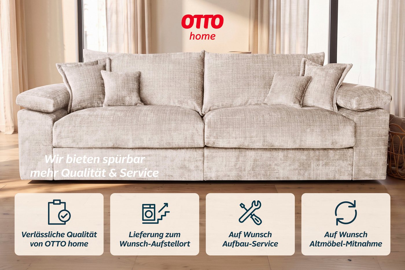 OTTO home Big-Sofa Soft&Cosy XXL, B: 303 cm - OTTO. Verlässliche Qualität., Mega-Sofa, Cord oder Chenille-Struktur, mit Federkern & 4 Zierkissen – Bild 4 von 5