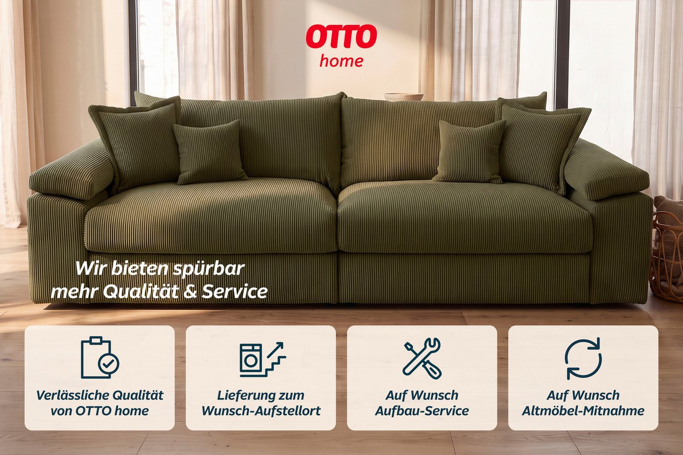 OTTO home Big-Sofa Soft&Cosy XXL, B: 303 cm - OTTO. Verlässliche Qualität., Mega-Sofa, Cord oder Chenille-Struktur, mit Federkern & 4 Zierkissen – Bild 4 von 5