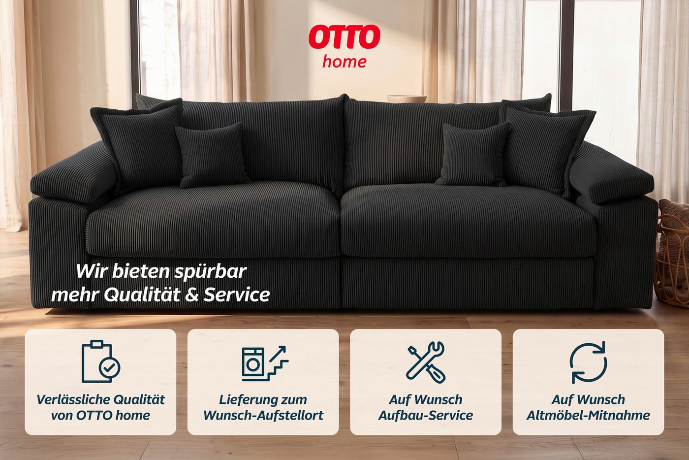 OTTO home Big-Sofa Soft&Cosy XXL, B: 303 cm - OTTO. Verlässliche Qualität., Mega-Sofa, Cord oder Chenille-Struktur, mit Federkern & 4 Zierkissen – Bild 4 von 5