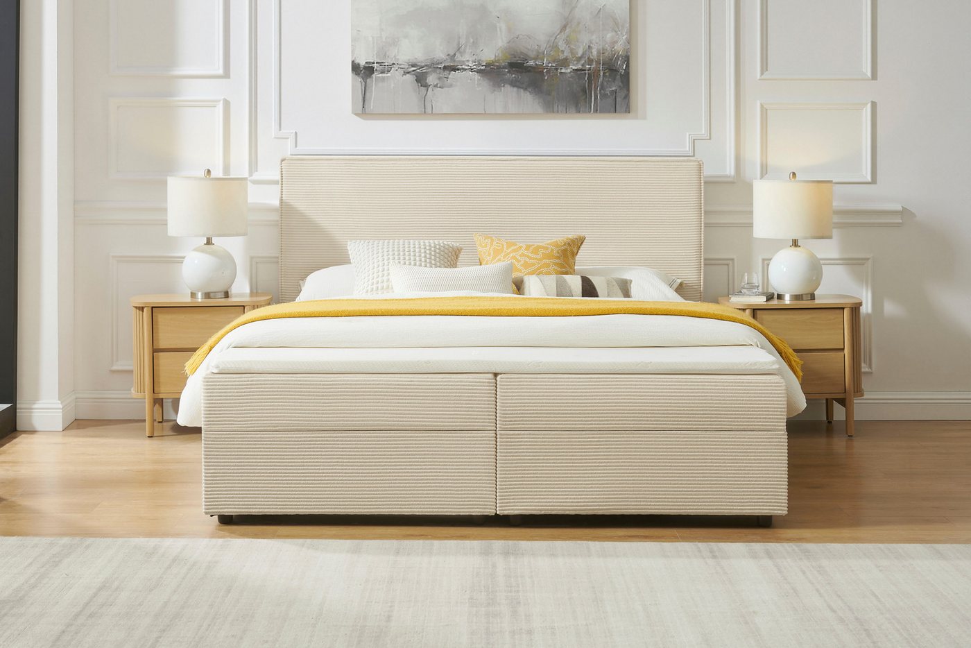 OTTO home Boxbett ELIAAS, Polsterbett mit Bettkasten, inkl. Taschenfederkernmatratze H3, mit Kaltschaumtopper, Cord-Bezug mit eleganter Kedernaht, 180x200 cm – Bild 2 von 5