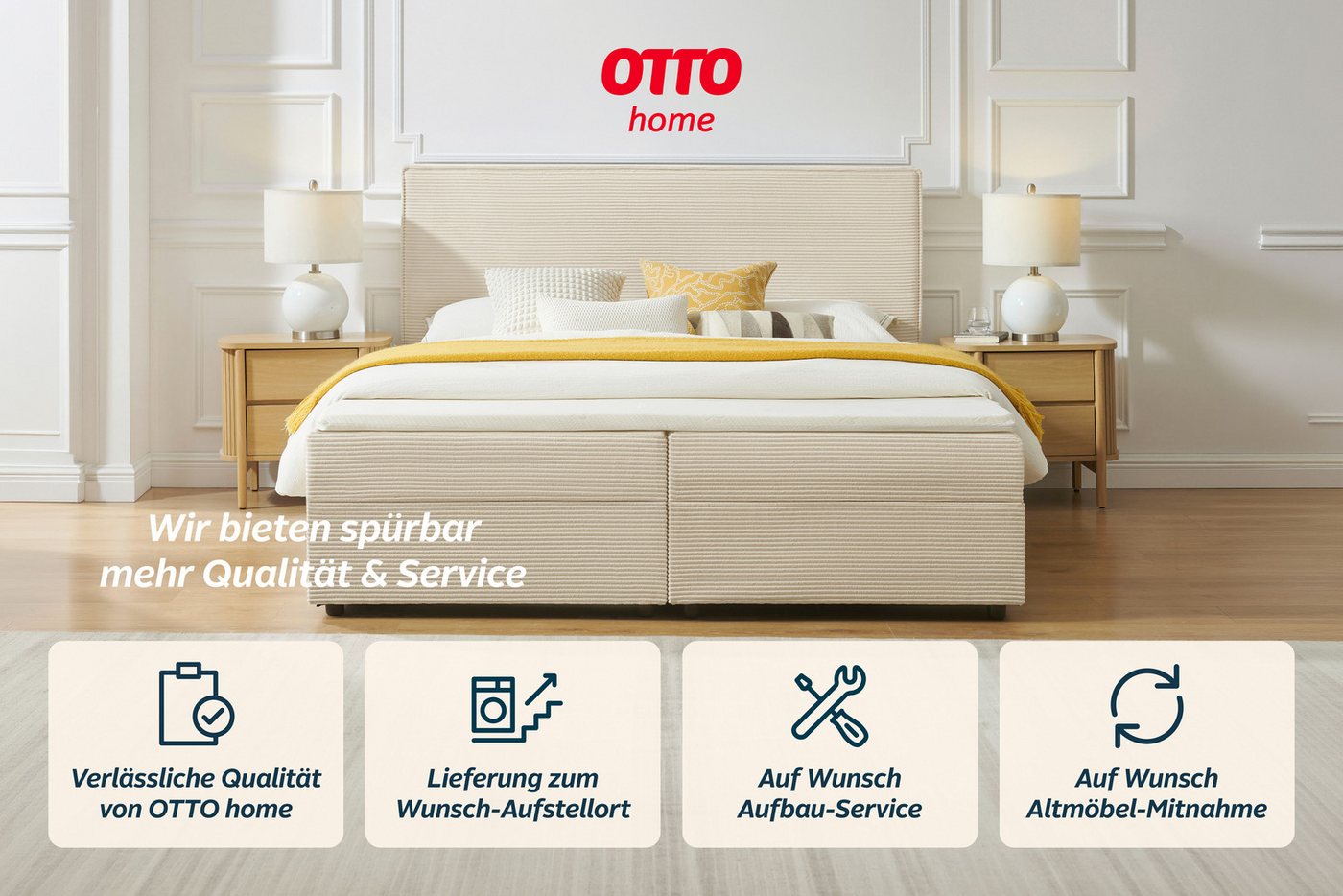 OTTO home Boxbett ELIAAS, Polsterbett mit Bettkasten, inkl. Taschenfederkernmatratze H3, mit Kaltschaumtopper, Cord-Bezug mit eleganter Kedernaht, 180x200 cm – Bild 5 von 5