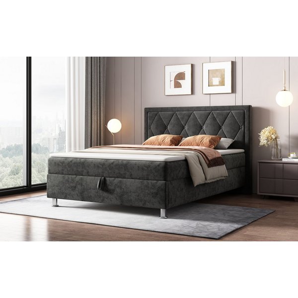 OTTO home Boxbett EMILLIAN, Polsterbett mit Bettkasten und Taschenfederkernmatratze H3, mit Kaltschaumtopper, Chenille-Bezug, Liegefläche 140x200 cm