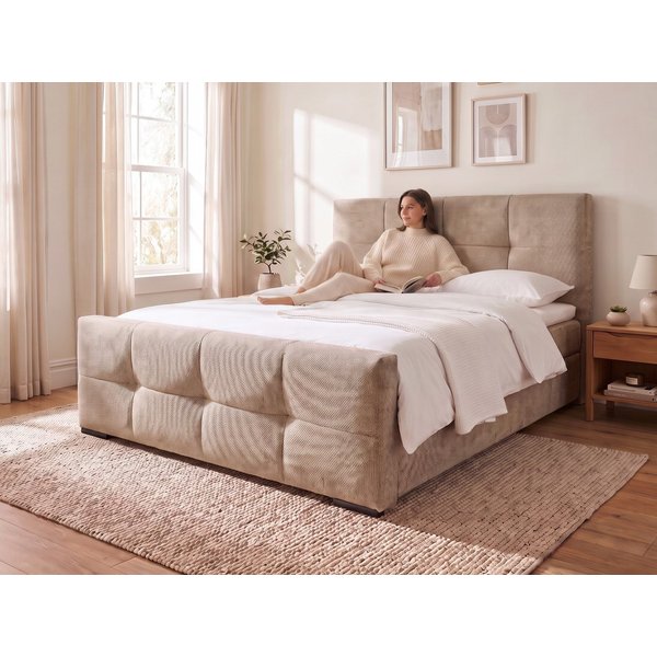 OTTO home Boxbett FIETTE, Polsterbett mit Bettkasten, inkl. Taschenfederkernmatratze H3, inkl. Kaltschaumtopper, Strukturstoff-Bezug, Liegefläche 180x200 cm
