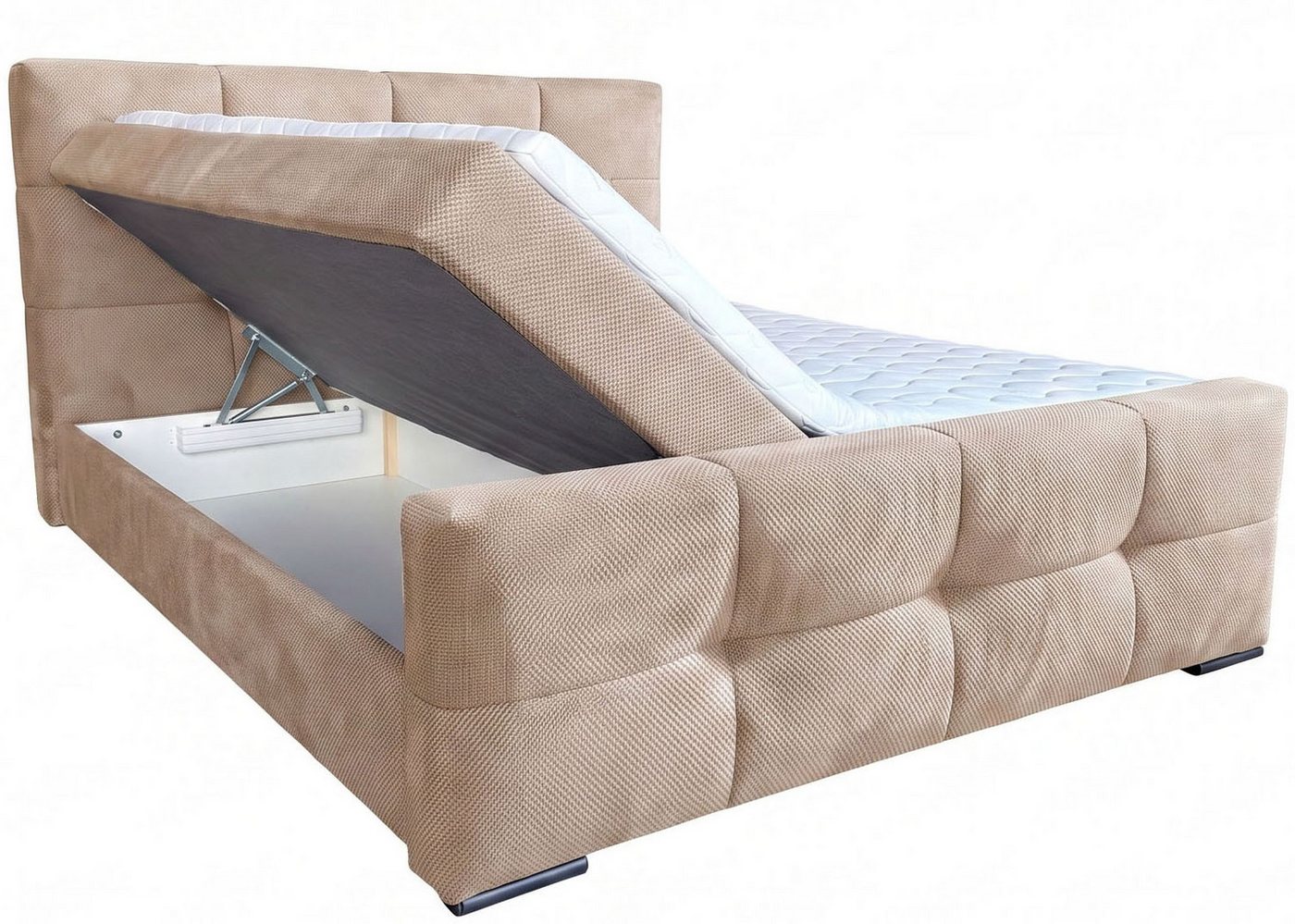 OTTO home Boxbett FIETTE, Polsterbett mit Bettkasten, inkl. Taschenfederkernmatratze H3, inkl. Kaltschaumtopper, Strukturstoff-Bezug, Liegefläche 180x200 cm – Bild 3 von 5