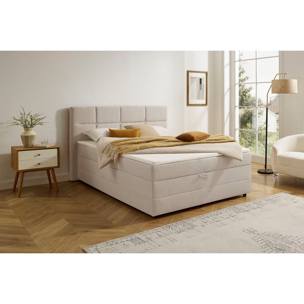 OTTO home Boxbett FILLMORE, Polsterbett mit Bettkasten und Taschenfederkernmatratze H3, mit Kaltschaumtopper, Strukturstoff-Bezug, 140x200 & 180x200 cm