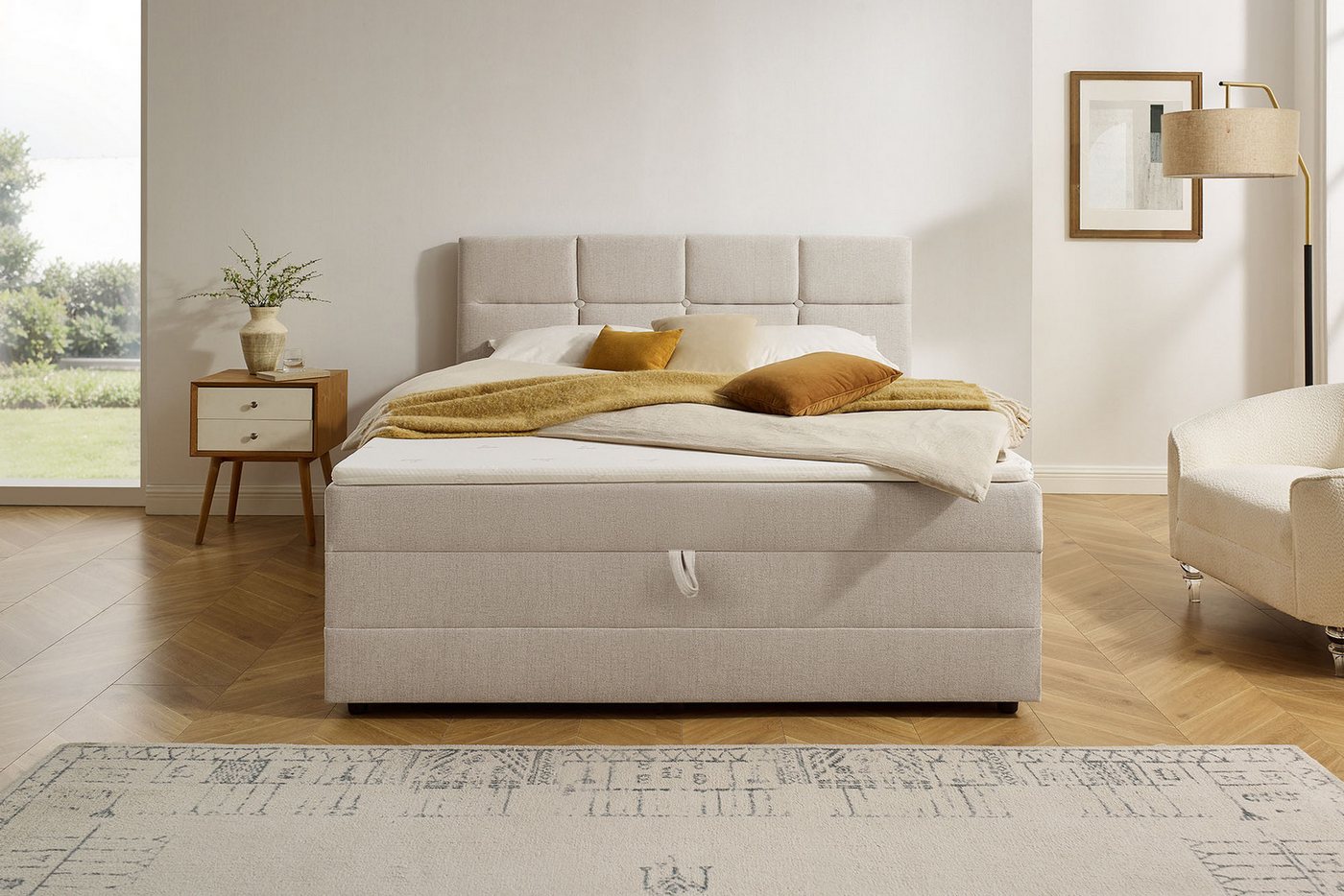 OTTO home Boxbett FILLMORE, Polsterbett mit Bettkasten und Taschenfederkernmatratze H3, mit Kaltschaumtopper, Strukturstoff-Bezug, 140x200 & 180x200 cm – Bild 2 von 5