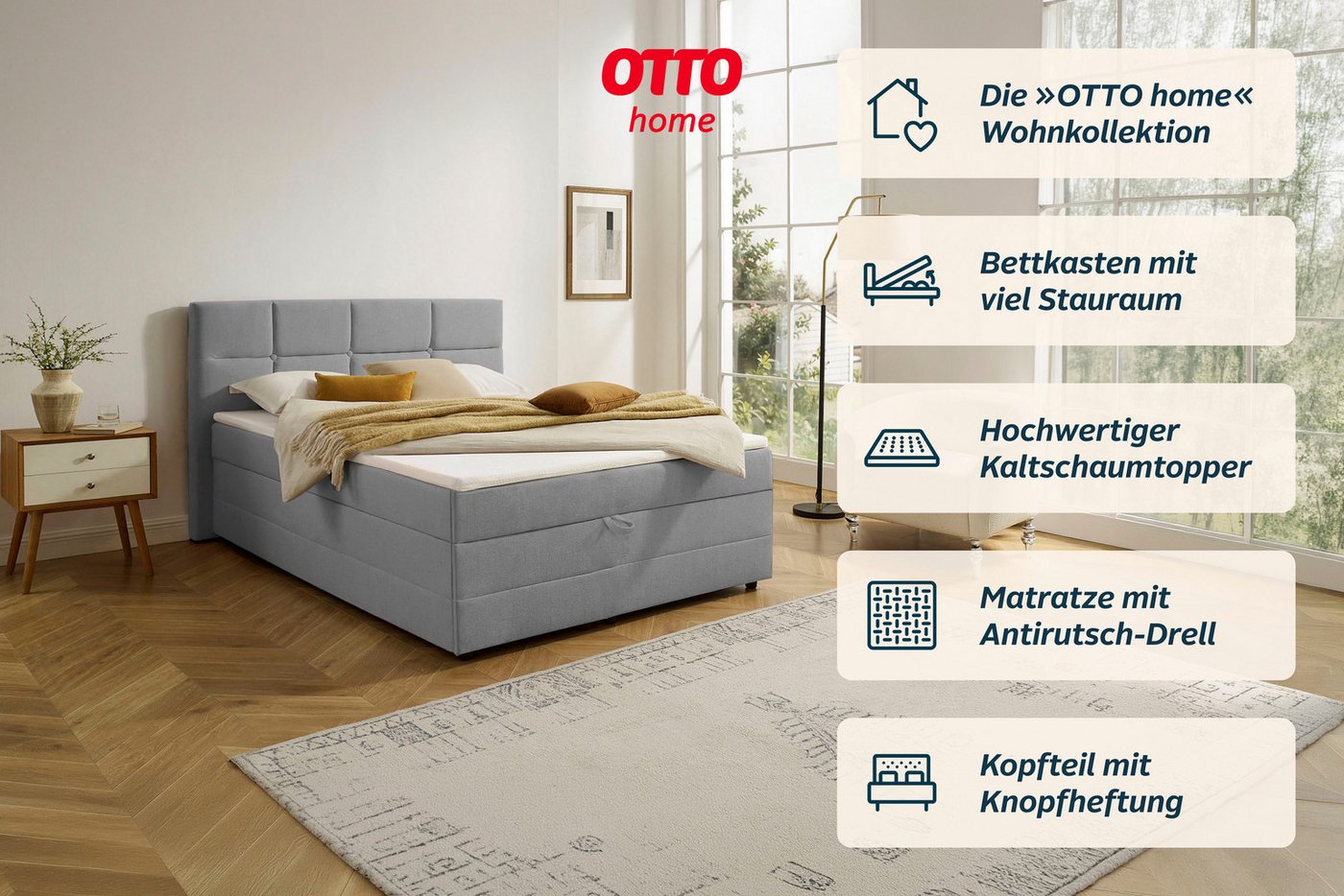 OTTO home Boxbett FILLMORE, Polsterbett mit Bettkasten und Taschenfederkernmatratze H3, mit Kaltschaumtopper, Strukturstoff-Bezug, 140x200 & 180x200 cm – Bild 4 von 5