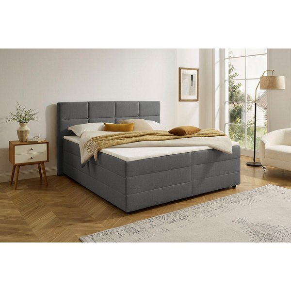 OTTO home Boxbett FILLMORE, Polsterbett mit Bettkasten und Taschenfederkernmatratze H3, mit Kaltschaumtopper, Strukturstoff-Bezug, 140x200 & 180x200 cm