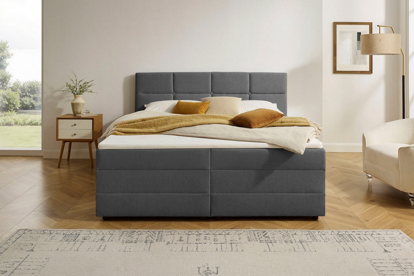 OTTO home Boxbett FILLMORE, Polsterbett mit Bettkasten und Taschenfederkernmatratze H3, mit Kaltschaumtopper, Strukturstoff-Bezug, 140x200 & 180x200 cm – Bild 2 von 5