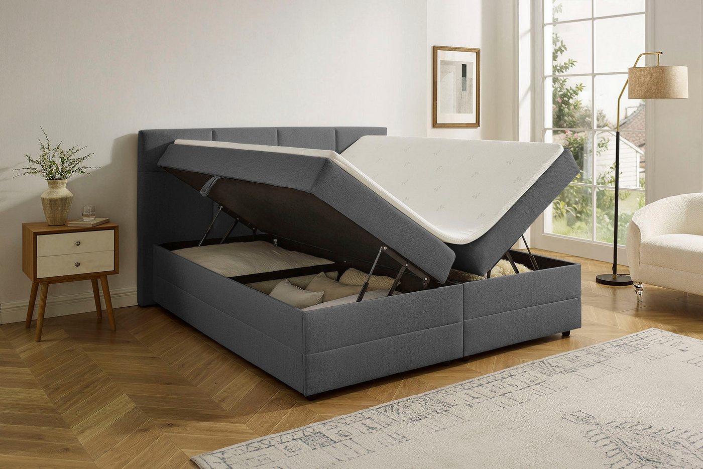 OTTO home Boxbett FILLMORE, Polsterbett mit Bettkasten und Taschenfederkernmatratze H3, mit Kaltschaumtopper, Strukturstoff-Bezug, 140x200 & 180x200 cm – Bild 3 von 5