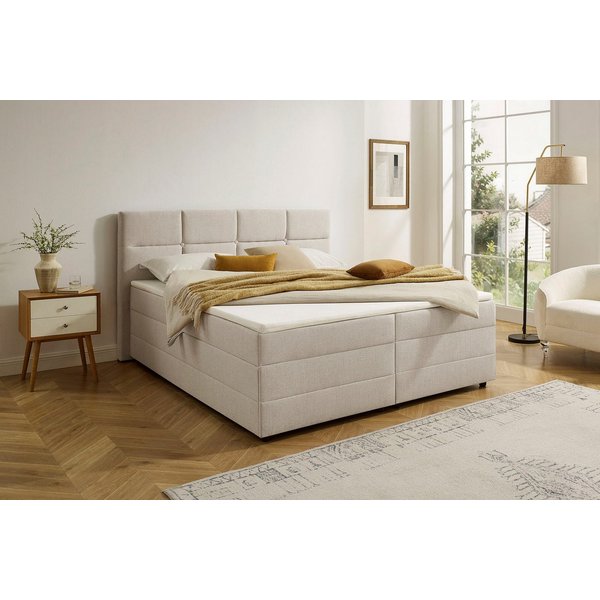 OTTO home Boxbett FILLMORE, Polsterbett mit Bettkasten und Taschenfederkernmatratze H3, mit Kaltschaumtopper, Strukturstoff-Bezug, 140x200 & 180x200 cm