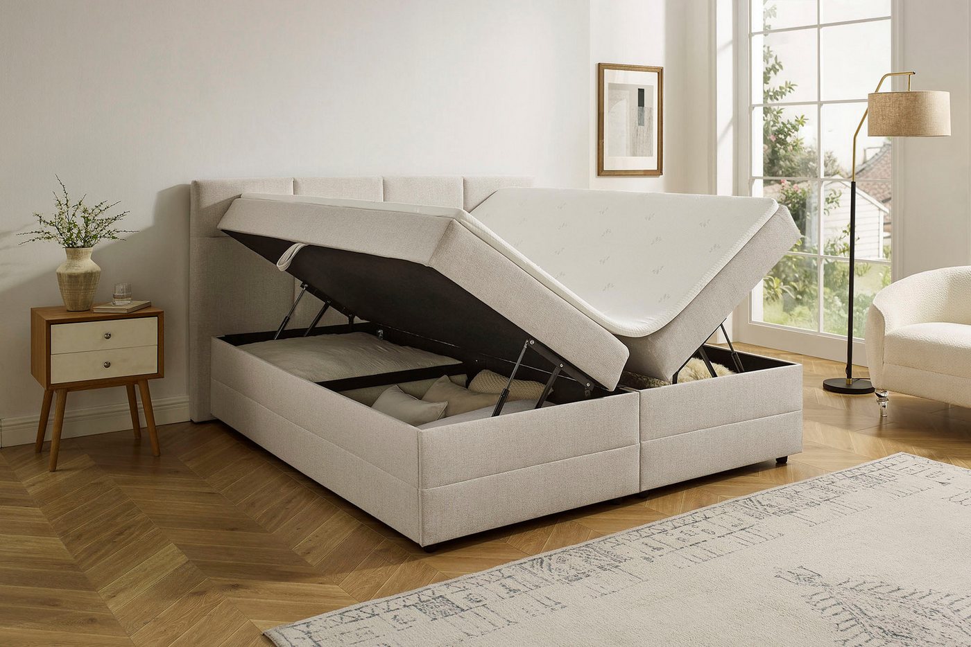 OTTO home Boxbett FILLMORE, Polsterbett mit Bettkasten und Taschenfederkernmatratze H3, mit Kaltschaumtopper, Strukturstoff-Bezug, 140x200 & 180x200 cm – Bild 3 von 5