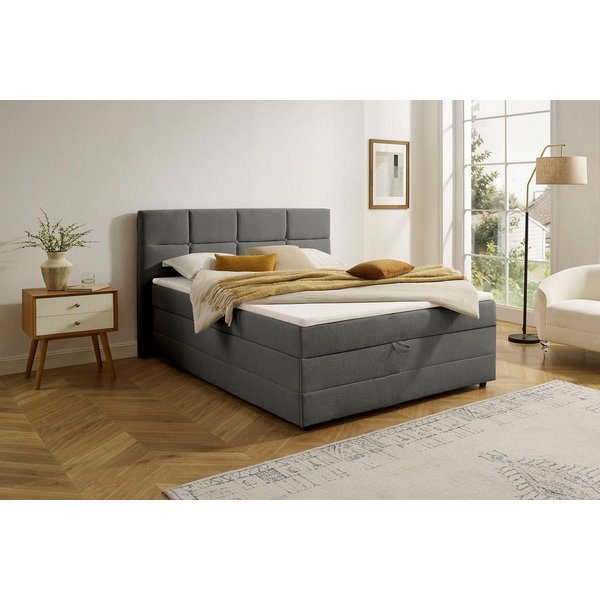 OTTO home Boxbett FILLMORE, Polsterbett mit Bettkasten und Taschenfederkernmatratze H3, mit Kaltschaumtopper, Strukturstoff-Bezug, 140x200 & 180x200 cm