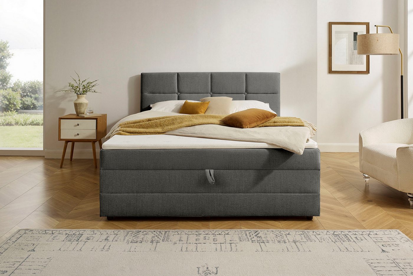 OTTO home Boxbett FILLMORE, Polsterbett mit Bettkasten und Taschenfederkernmatratze H3, mit Kaltschaumtopper, Strukturstoff-Bezug, 140x200 & 180x200 cm – Bild 2 von 5